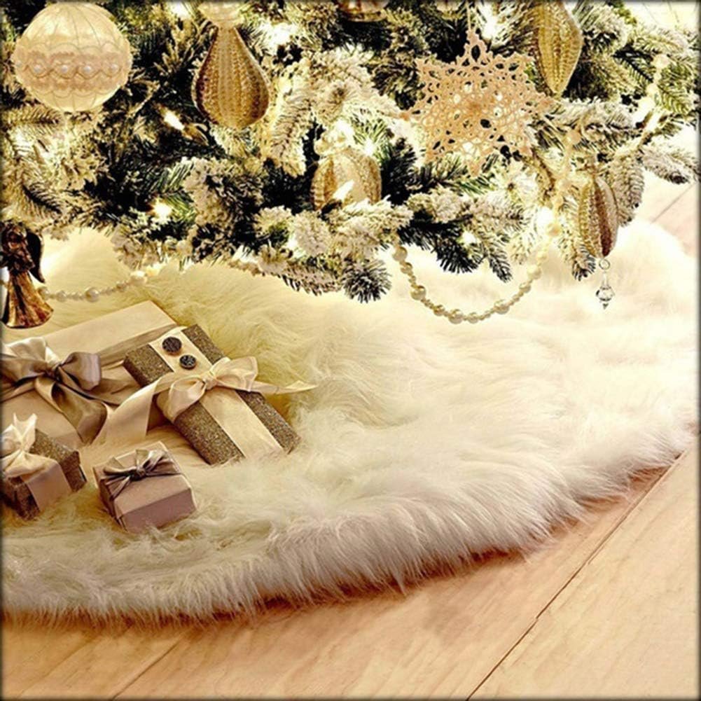 AOGU 48 Inch Faux Fur Christmas Tree Skirt White Plush Skirt for Merry Christmas Party Christmas Tree Decoration - Image 2