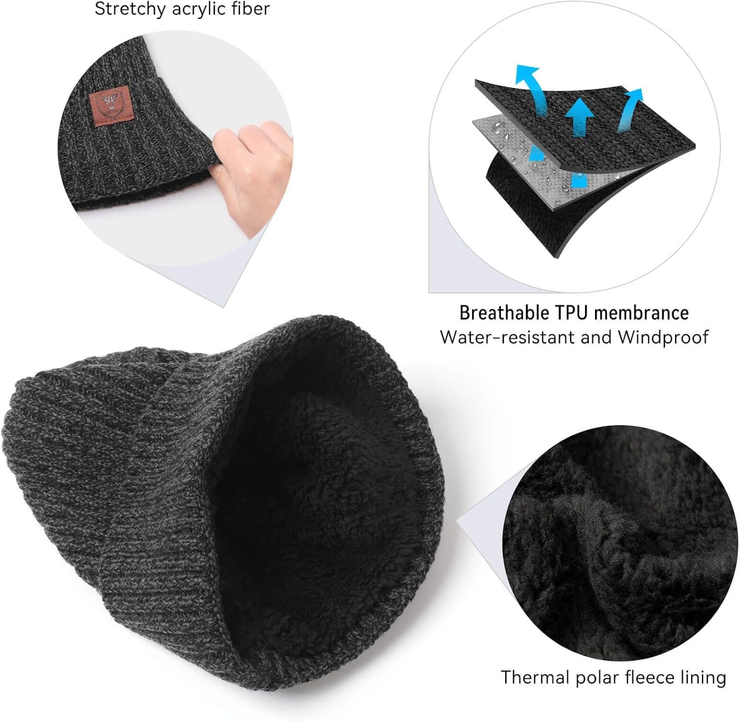 OZERO Knit Beanie Winter Hat, Thermal Thick Polar Fleece Snow Skull Cap for Men and Women - Image 5