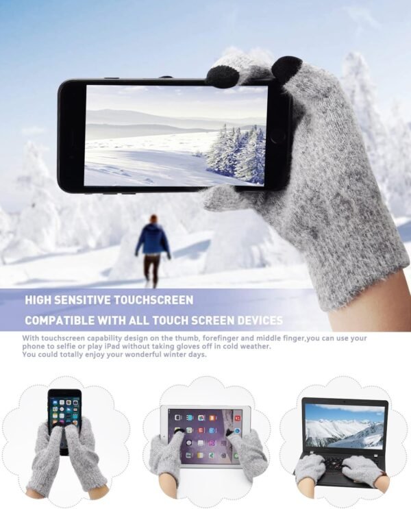 Womens Winter Warm Knit Beanie Hat Touchscreen Gloves Long Neck Scarf Set with Fleece Lined Skull Caps Gifts for Women - Image 5