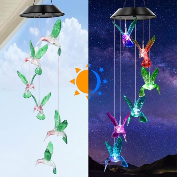 Green Hummingbird Solar Wind Chimes Color Changing Lights Outdoor, Best Gifts for Mom Grandma Women Wife Aunt Daughter Sister, Unique Mobile Wind Chime, Gardening Yard Decorations - Image 4