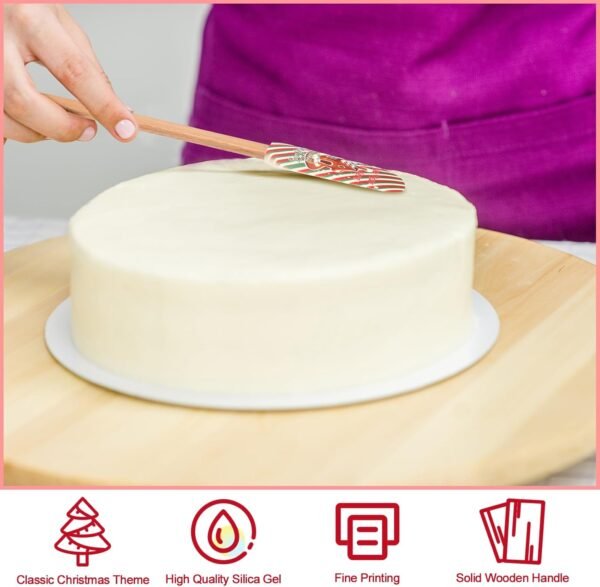 Patelai Christmas Silicone Spatula Xmas Cake Spatula with Wooden Handle Snowmen Pancake Spatula Cute Pan Scraper Xmas Dish Scraper Cooking Spatulas for Kitchen Mixing Cooking (Chic Style,6 Pieces) - Image 4