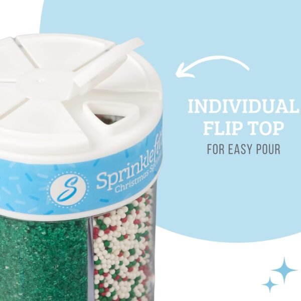 Sweets Indeed Christmas Sprinkles, Holiday Edible Sprinkle Mix, Tree Confetti, Jimmies, Sanding Sugar, Perfect for Cake Decorations, Baking, Ice Cream, Cookies, Cupcake Topper, 6.45 ounces (Christmas 6 Cell) - Image 5