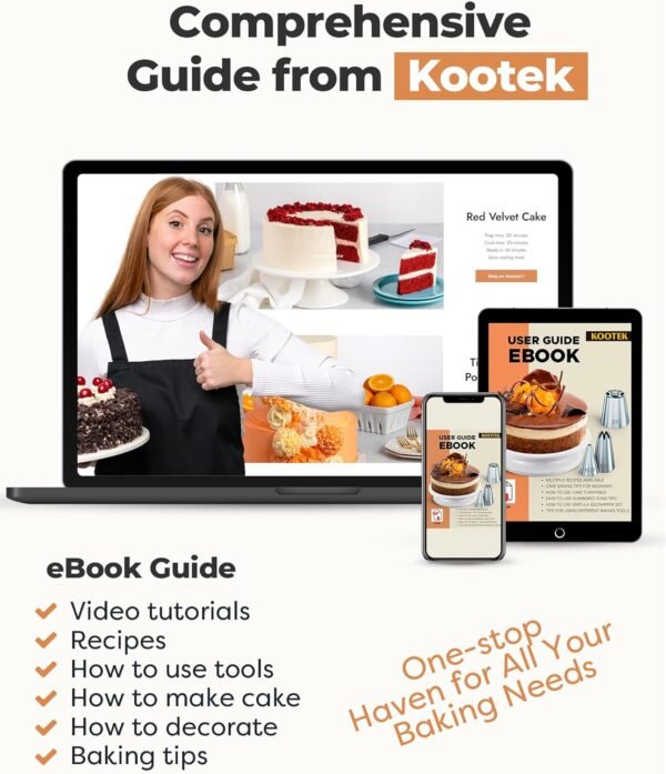 Kootek 71PCs Cake Decorating Supplies Kit with Revolving Cake Stand Turntable, 12 Numbered Icing Piping Tips, 2 Spatulas, 3 Icing Comb Scraper, 50+2 Piping Bags, and 1 Coupler for Baking - Image 7