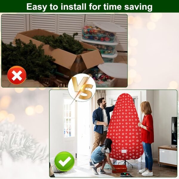 Upright Christmas Tree Storage Bag,Tree Storage Cover with Adjustable Straps,Tear Resistant Christmas Tree Storage Bag for 7.5Foot Assembled Trees-Snow Printing Red - Image 7