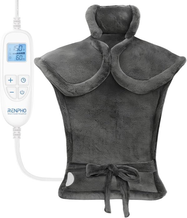 RENPHO Heating Pad for Back Pain Relief, Christmas Gifts for Women Men Mom Dad Wife, FSA HSA Eligible, Electric Heat Pads for Neck and Shoulders, Fast-Heating, Auto-Off, 24"x33", ETL Certified, Gray - Image 2