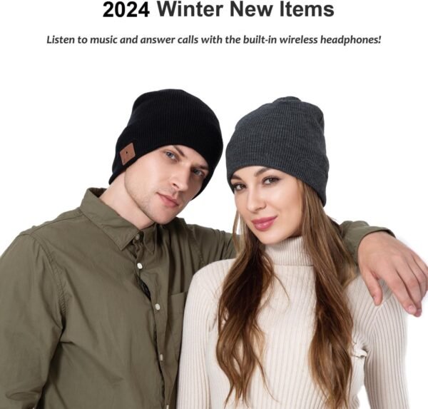 beanie MUSICBEE Bluetooth V5.2 Wireless Knit Winter Cap, 24 Hour Play time, Built-in Microphone and HD Stereo Speakers, Wool Lined for Outdoor Homes and Gifts - Neutral (Charcoal) - Image 7