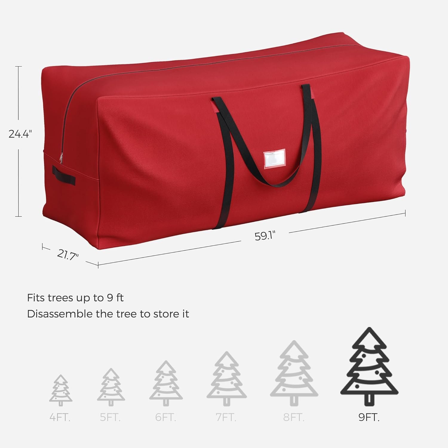 SONGMICS Christmas Tree Storage Bag, up to 9 ft, Wear-Resistant 600D Oxford Fabric, Holiday Tree Storage Container, Tree Holder Bag, Lightweight, Thick Handles, Red URXS003R01 - Image 6