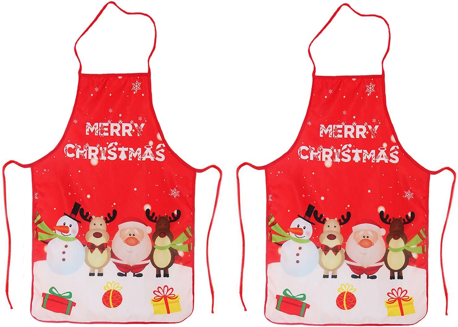 2 Pack Chistmas Apron, Holiday Kitchen Apron Christmas Santa Claus/Elk/Snowman Style Decoration Apron for Christmas Dinner Party Cooking Baking Crafting House Cleaning Kitchen - Image 2
