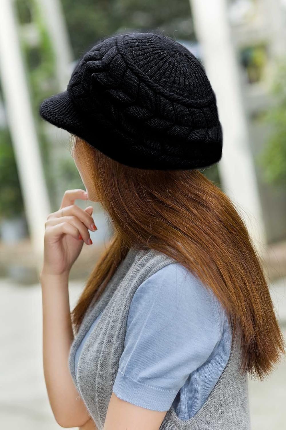 HINDAWI Women Winter Warm Knit Hat Wool Snow Ski Caps with Visor - Image 8