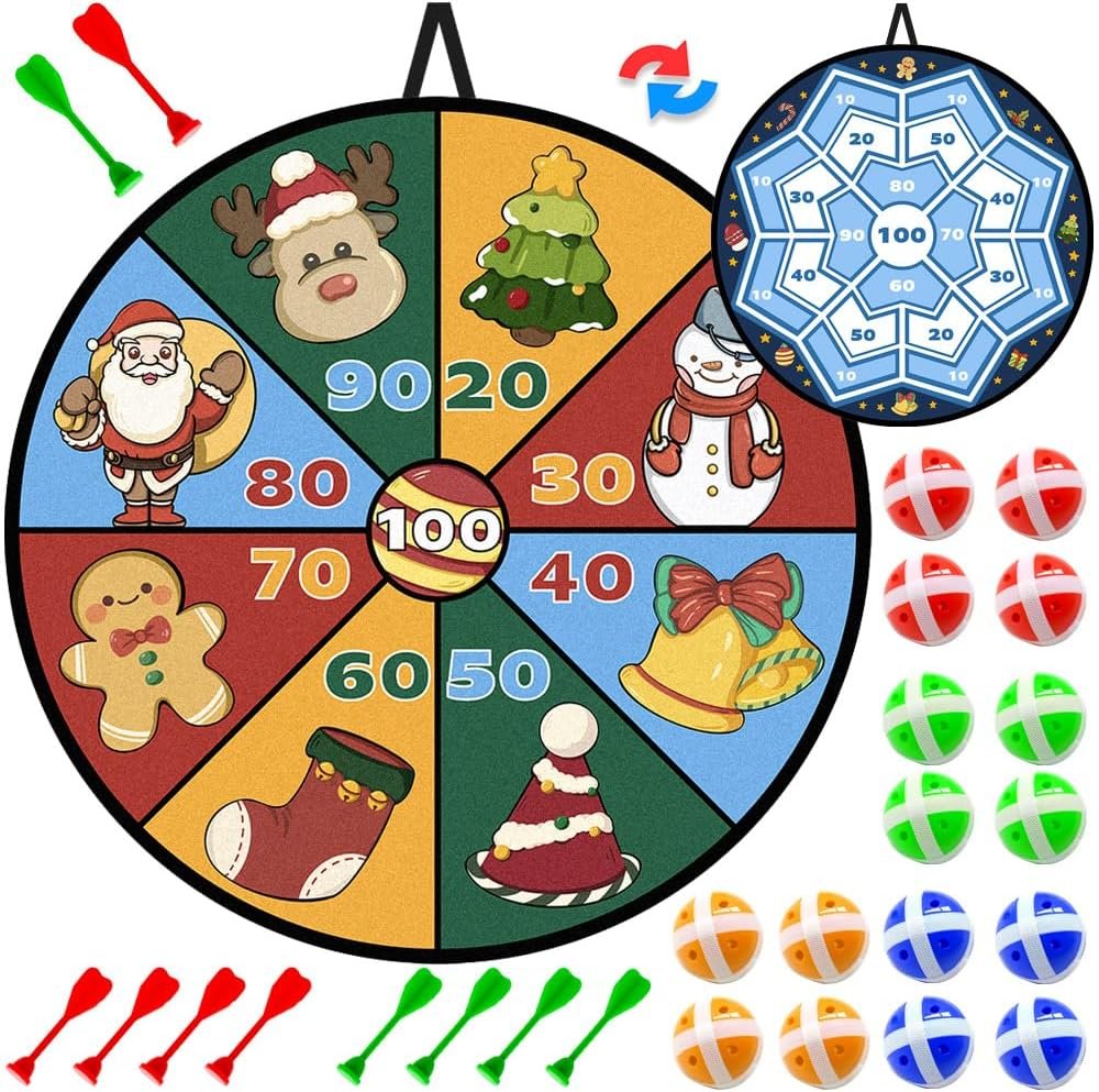 29" Large Christmas Dart Board for Kids, Christmas Board Game Toy with 16 Sticky Balls, 8 Velcro Darts Christmas Toys, Christmas Party Favors, Stocking Stuffers for Kids - Image 2