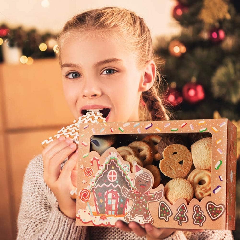 OurWarm 12 Pack Christmas Cookie Boxes with Window, Large Holiday Food Bakery Treat Boxes for Gift Giving, Pastry, Candy, Party Favors, Christmas Kraft Gift Boxes with Ribbons and DIY Gift Tags - Image 6