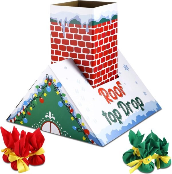 Eaasty Christmas Bean Bag Toss Drop Game Cardboard Chimney Cornhole Set Christmas Party Games with 6 Toss Bags for Outdoor Lawn Adults Family - Image 2