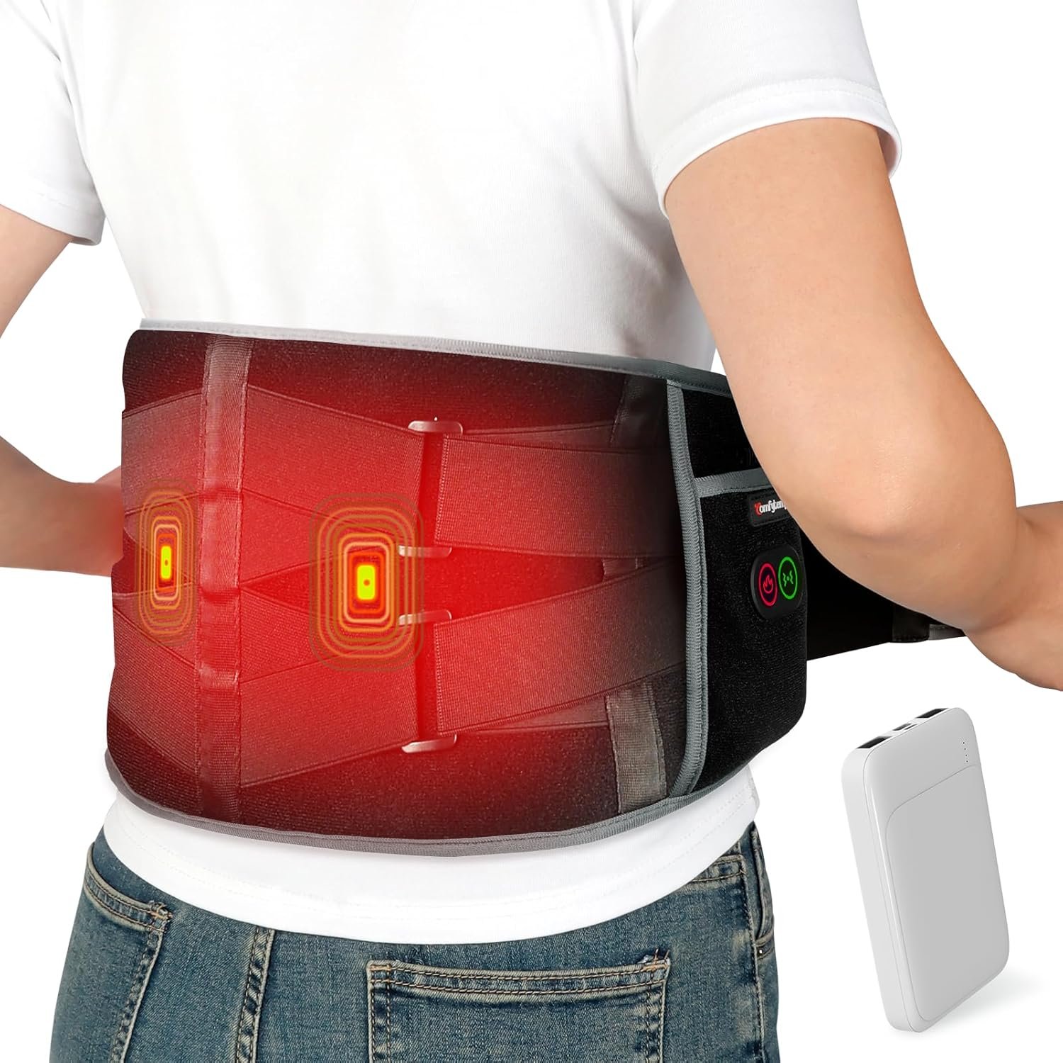 Comfytemp Cordless Heating Pad with Massager for Back Pain Relief, Portable Lower Back Massager FSA HSA Eligible, Wearable Heating Pads for Cramps with 3 Heat, Auto-Off, Christmas Gifts for Mom 58" - Image 2