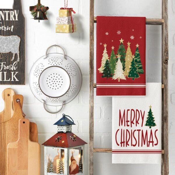 Artoid Mode Red Xmas Tree Merry Christmas Kitchen Towels Dish Towels, 18x26 Inch Farmhouse Star Holiday Winter Decoration Hand Towels Set of 2 - Image 4