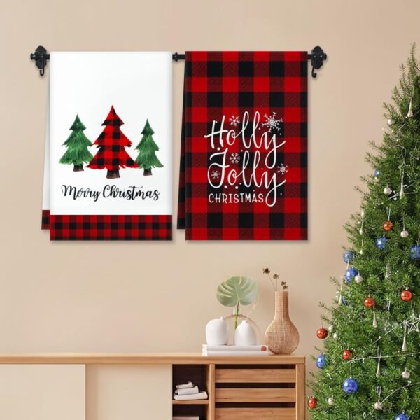 4 Pack Christmas Kitchen Towels, Buffalo Plaid Truck Trees Christmas Dish Towels, 18x26 Inch Farmhouse Christmas Hand Towels for Kitchen Winter Holiday Christmas Decorations - Image 3
