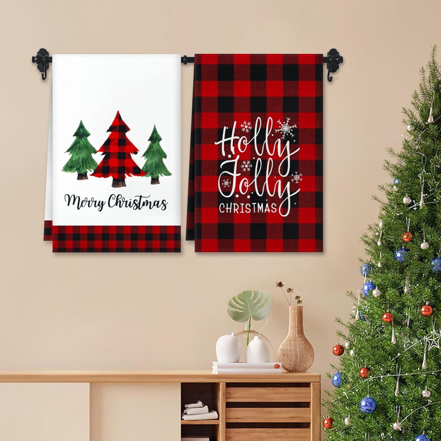 4 Pack Christmas Kitchen Towels, Buffalo Plaid Truck Trees Christmas Dish Towels, 18x26 Inch Farmhouse Christmas Hand Towels for Kitchen Winter Holiday Christmas Decorations - Image 3