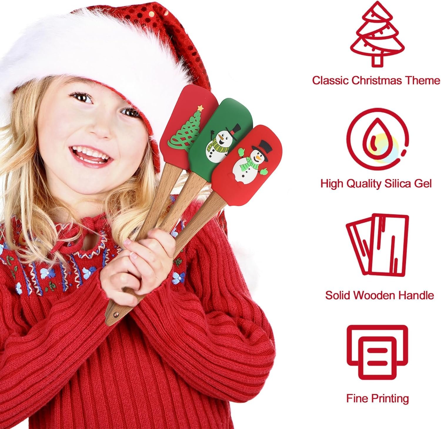 Patelai 10 Pcs Christmas Silicone Spatula Xmas Cake Spatula with Wooden Handle Snowmen Pancake Spatula Cute Pan Scraper Xmas Dish Scraper Cooking Spatulas for Kitchen Mixing Baking (Novel Style) - Image 4