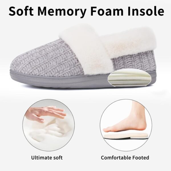 Evshine Women's Fuzzy Memory Foam Closed Back Slippers Chenille Knit Fleece Lined House Shoes - Image 4