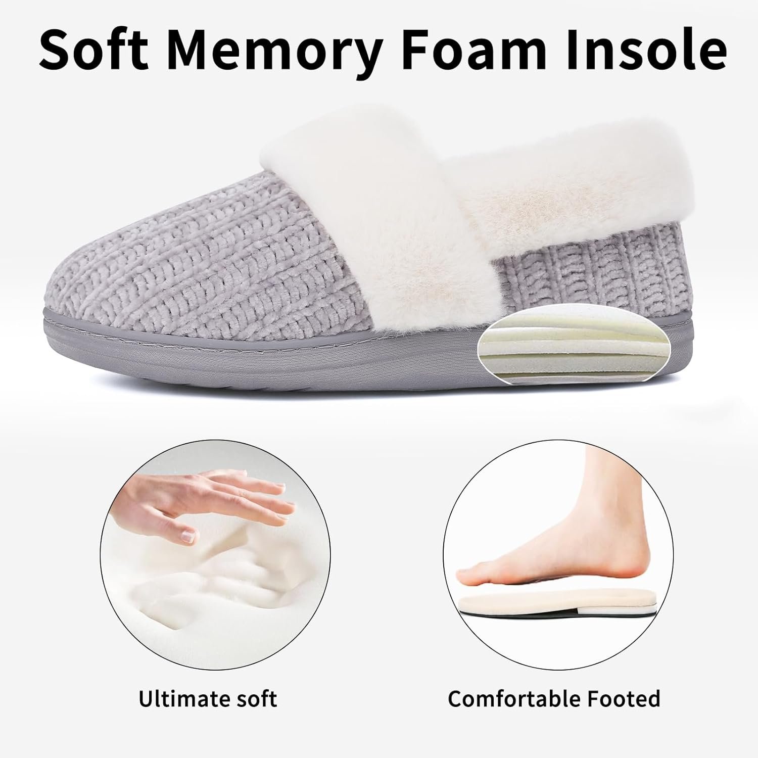 Evshine Women's Fuzzy Memory Foam Closed Back Slippers Chenille Knit Fleece Lined House Shoes - Image 4