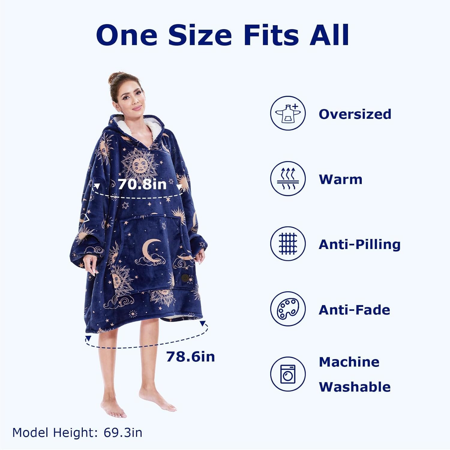 THREE POODLE Wearable Blanket Hoodie for Women, Oversized Sherpa Sweatshirt Blanket for Adults Men, Warm Cozy Star Hooded Blanket, Gifts for Mom Girlfriend Sister - Image 3