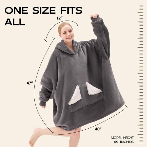 Touchat Wearable Blanket Hoodie, Oversized Sherpa Fleece Sweatshirt Blanket with Giant Hood Pocket and Sleeves for Adult, Warm & Cozy Grey Blanket Gifts for Women - Image 7