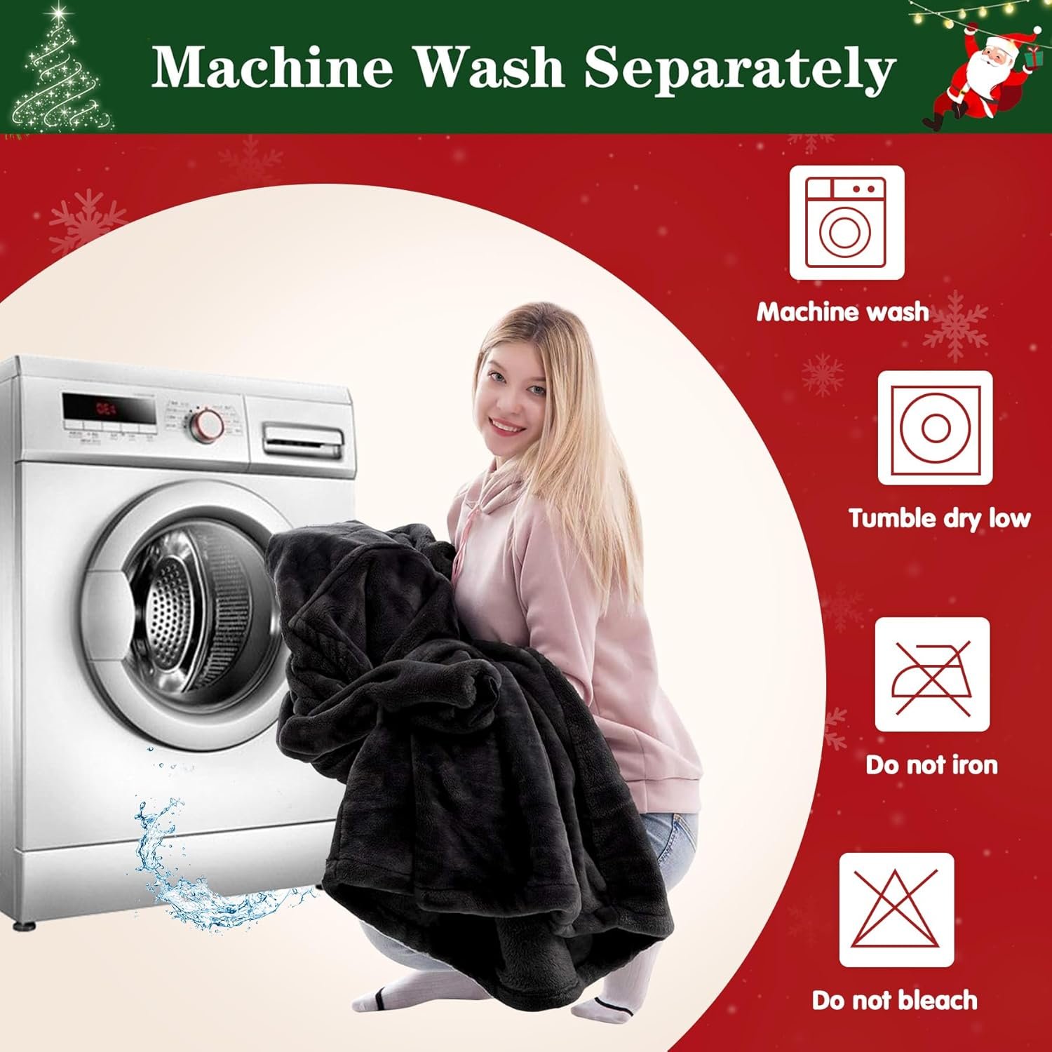Waitu Wearable Blanket Sweatshirt Gifts for Women and Men, Warm and Cozy Giant Blanket Hoodie, Thick Flannel Blanket with Sleeves and Giant Pocket - Black - Image 7