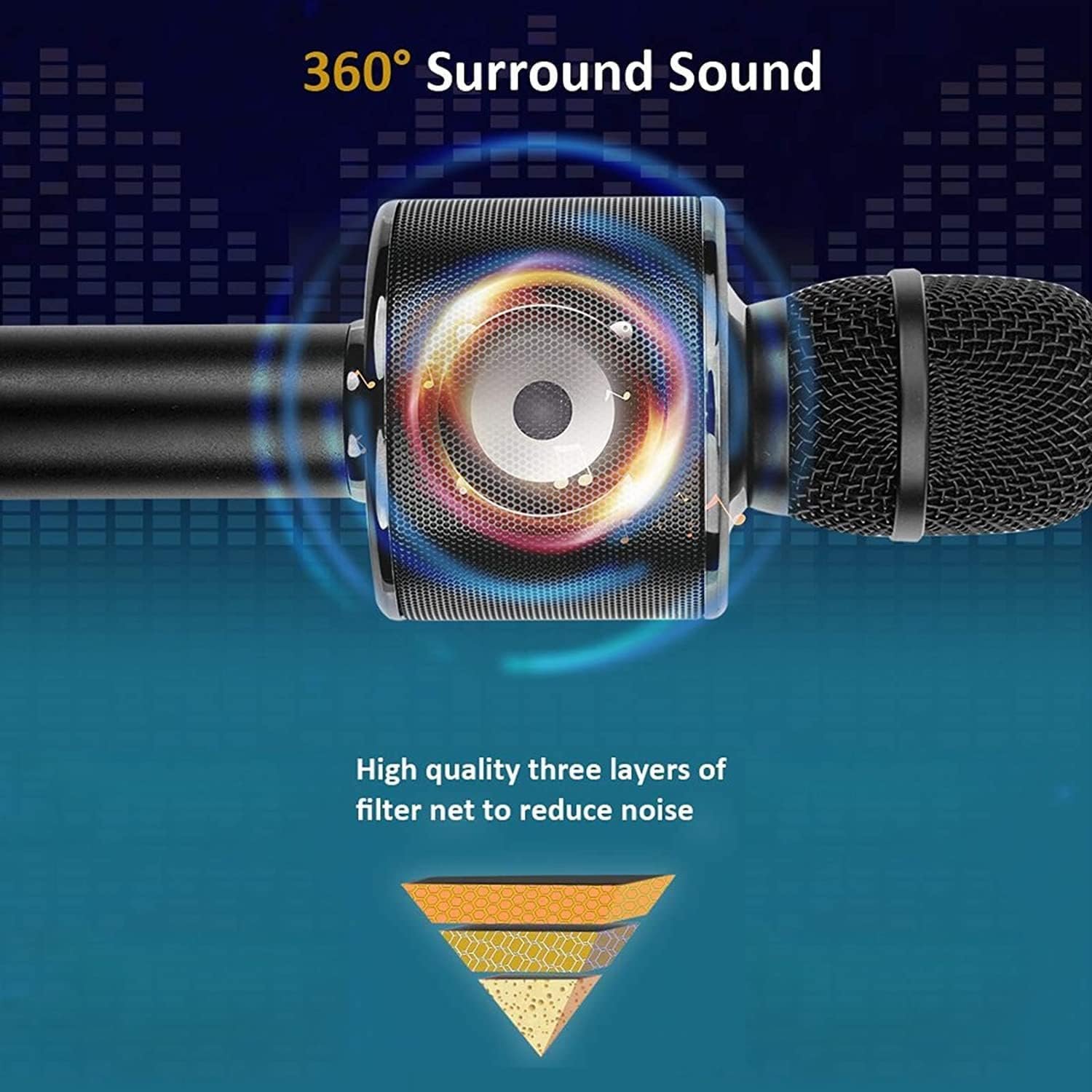 BONAOK Wireless Bluetooth Karaoke Microphone,3-in-1 Portable Handheld Karaoke Mic Speaker Machine Home Party Birthday for All Smartphones Q37 (Black) - Image 3