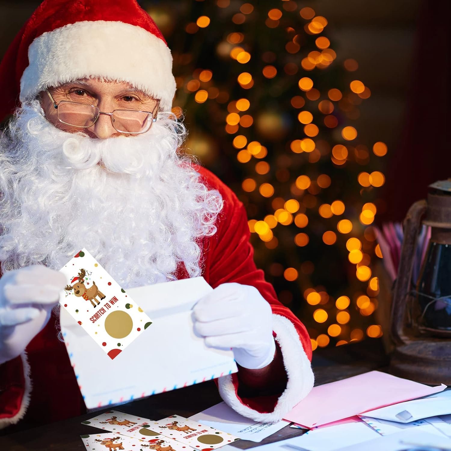 Outus 50 Pieces Christmas Scratch Off Cards Stickers Christmas Party Games Vouchers Festive Raffle Tickets Holiday Business Prize Drawings for Kids Adults Families Events Groups (Reindeer) - Image 6
