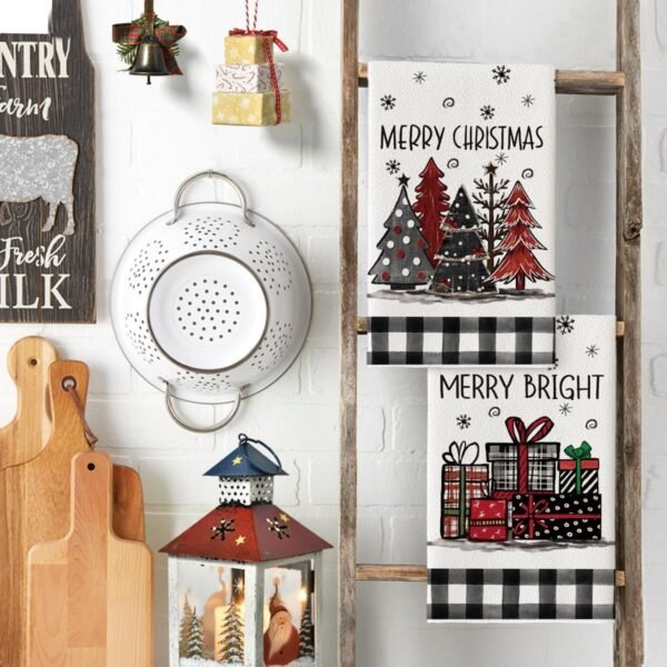 Artoid Mode Xmas Tree Gift Box Merry Christmas Kitchen Towels Dish Towels, 18x26 Inch Holiday Merry Bright Winter Decoration Hand Towels Set of 2 - Image 4