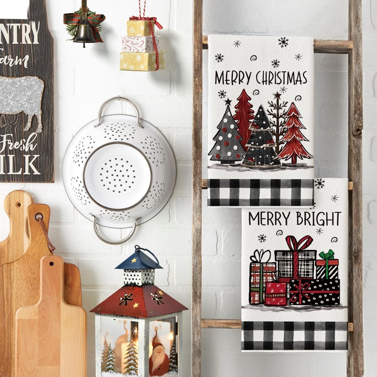 Artoid Mode Xmas Tree Gift Box Merry Christmas Kitchen Towels Dish Towels, 18x26 Inch Holiday Merry Bright Winter Decoration Hand Towels Set of 2 - Image 4