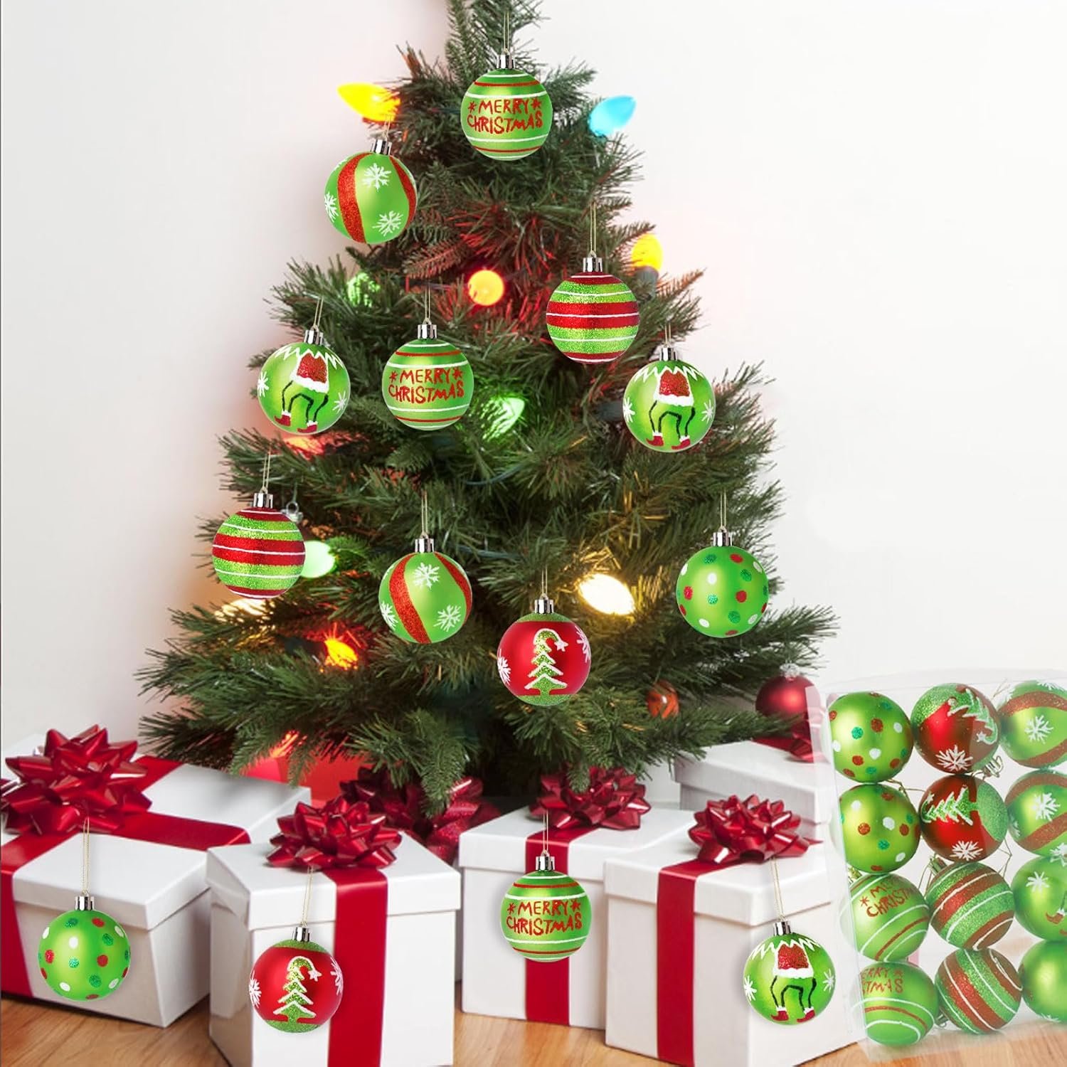 12 Pcs 2.4 Inch Christmas Ball Ornaments for Tree,Red and Green Glittering Hanging Bulbs Pendants for Christmas Tree Decorations - Image 5