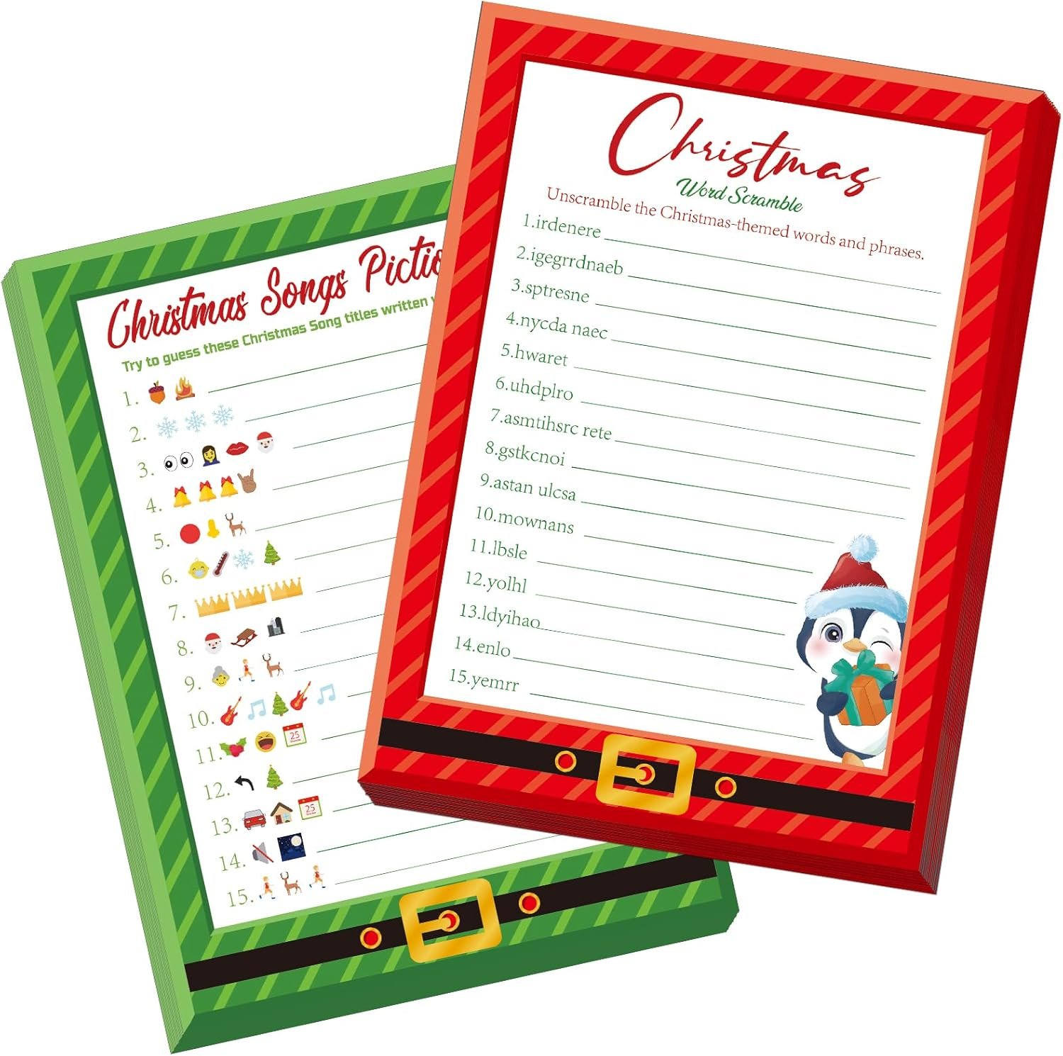 30 Players Christmas Party Games for Adults Family Office Large Groups, Xmas Parties Songs Pictionary Game, Guesstures Game, Word Scramble Game with Answer Key (Santa & Penguin) - Image 2