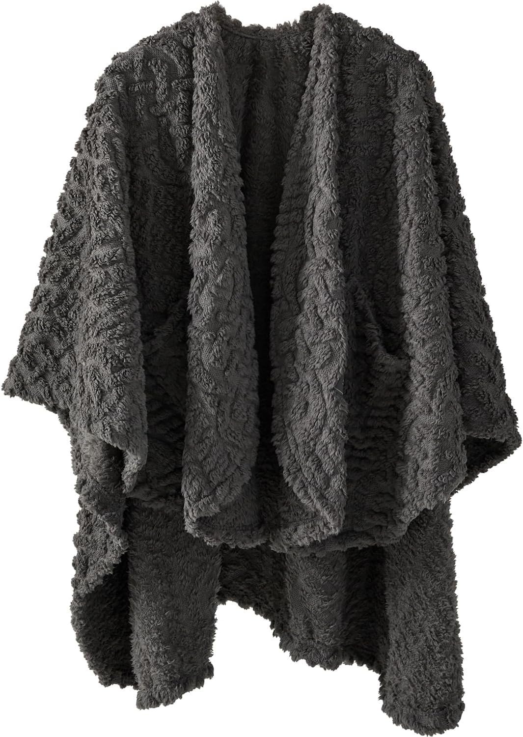 Royoliving Fuzzy Sherpa Wearable Fleece Blanket with Pockets for Adults, Ultra Soft Plush Shawl TV Throw Blankets (Grey, 58'' x 64'') - Image 2
