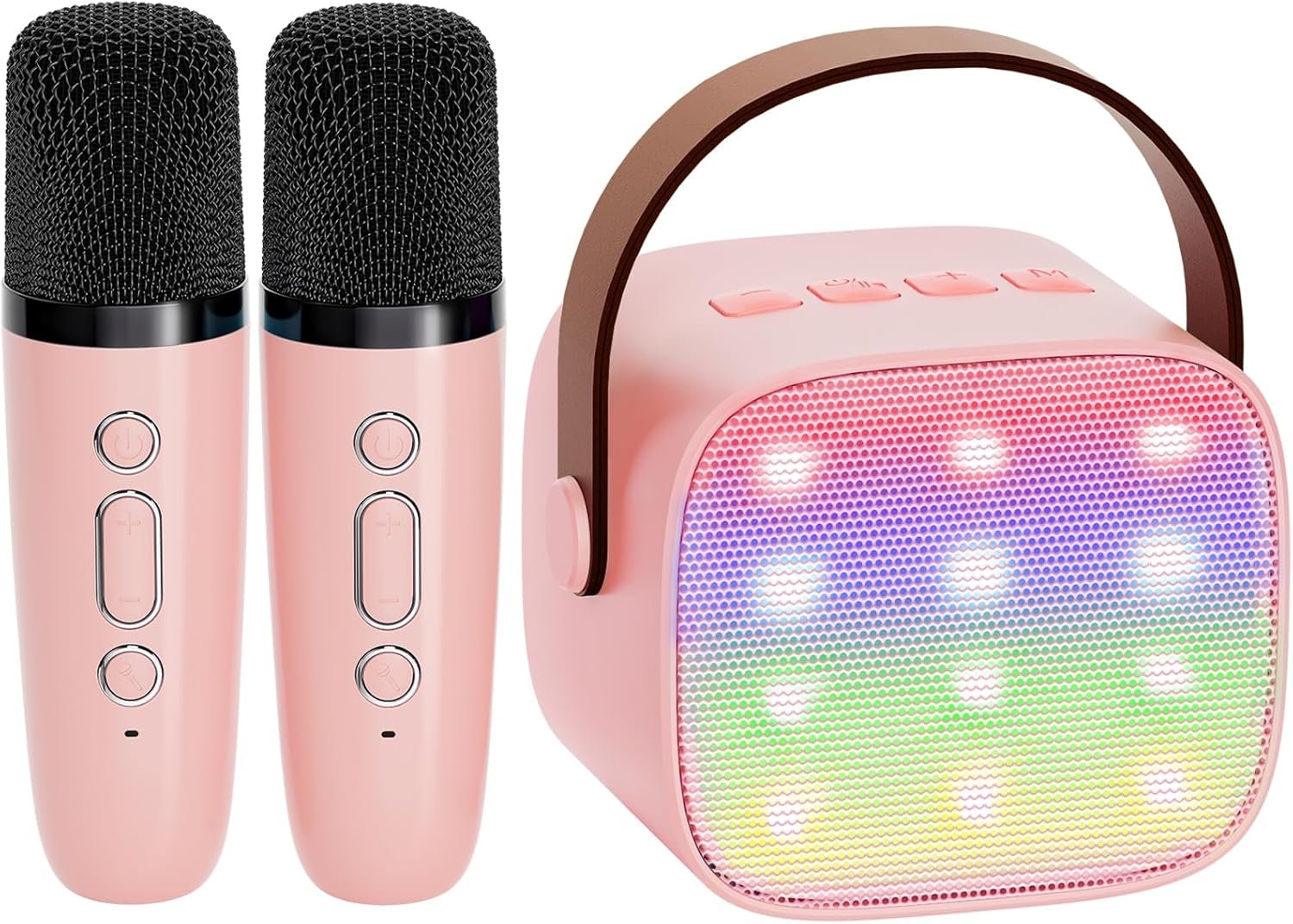 YLL Mini Karaoke Machine for Kids Adults, Portable Bluetooth Speaker with 2 Wireless Microphones, Christmas Birthday Gifts Toys for Girls Ages 4, 5, 6,7, 8,9,10,11,12+ Years Old Toddler (Lightpink) - Image 2