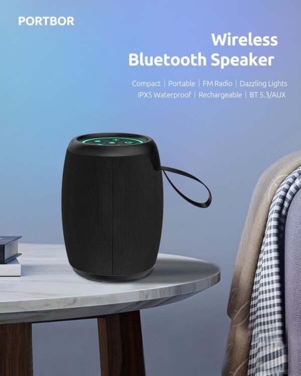Bluetooth Speaker, Portable Wireless, Powerful Sound, with FM Radio/AUX Input, IPX5 Waterproof, TWS Pairing, for Outdoor Home Party, Birthday Gift - Image 10