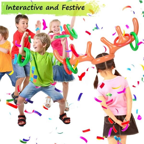 2 Set Inflatable Reindeer Antler Game (2 Reindeer Antler Hat with 12 Ring Toss, 2 Red Reindeer Nose, 1 Medal and 1 Hand-held Pump) Great Family Christmas Party Games - Image 6