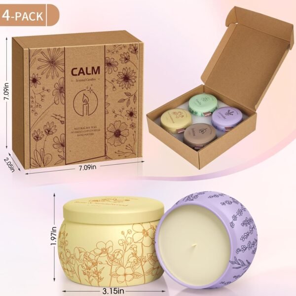 WarmEmbrace Scented Candles, 17.6oz Christmas Candles Presents for Mom Women Men, Candle Set, 120H Burning, Soy Candles for Home Scented, Lavender | Vanilla | Rose & Sandalwood | Jasmine - 4 Pack - Image 3