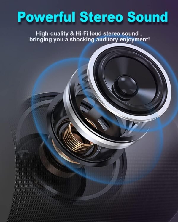 Bluetooth Speaker, Wireless Portable, HD Stereo Sound,with Cool Dynamic LED Lights, IPX4 Waterproof, BT5.3, Dual Surround Pairing, Him Her Man Teens Electronic Gadgets Gifts, for Outdoor Camping Party - Image 3