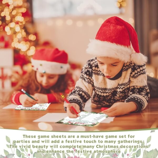 232 Pcs Christmas Trivia Party Games Set Include 207 Xmas Games Question Answer Paper Cards 25 Pencils for Christmas Festival Guessing Activity Party Supplies, 25 Players (Berry) - Image 5