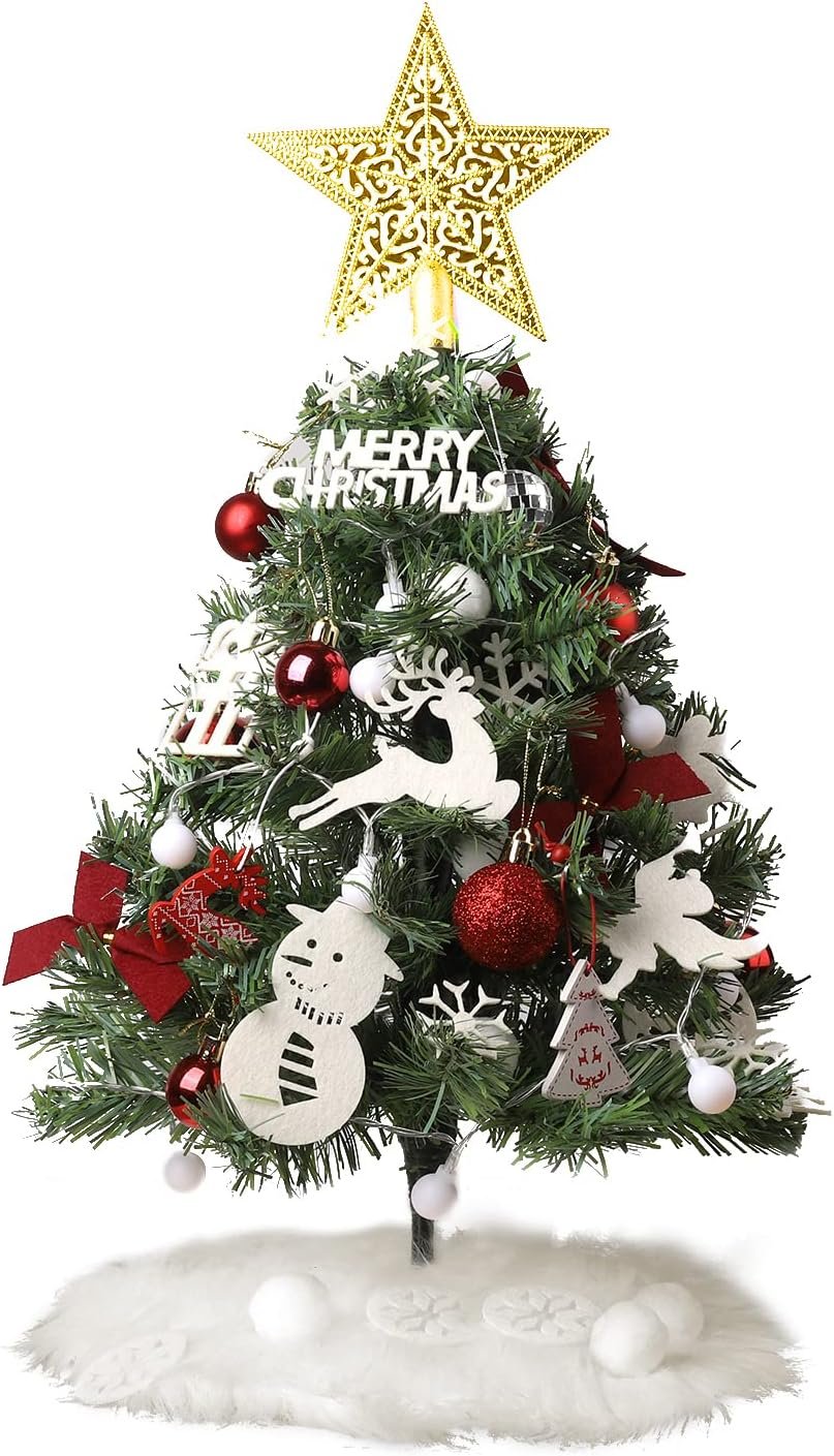 2ft Mini Tabletop Christmas Tree, Artificial Small Christmas Tree with Battery Operated Lights, Ornaments and Storage Bag, Mini Xmas Tree for Christmas Home Decorations - Image 2