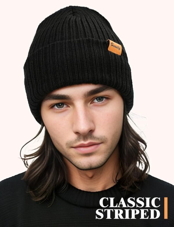 Beanie Hats for Men Women Fleece Winter Hat Chunky Knit Skull Stocking Caps for Guys Thermal Snow Hat Heated Cuffed Gift - Image 3