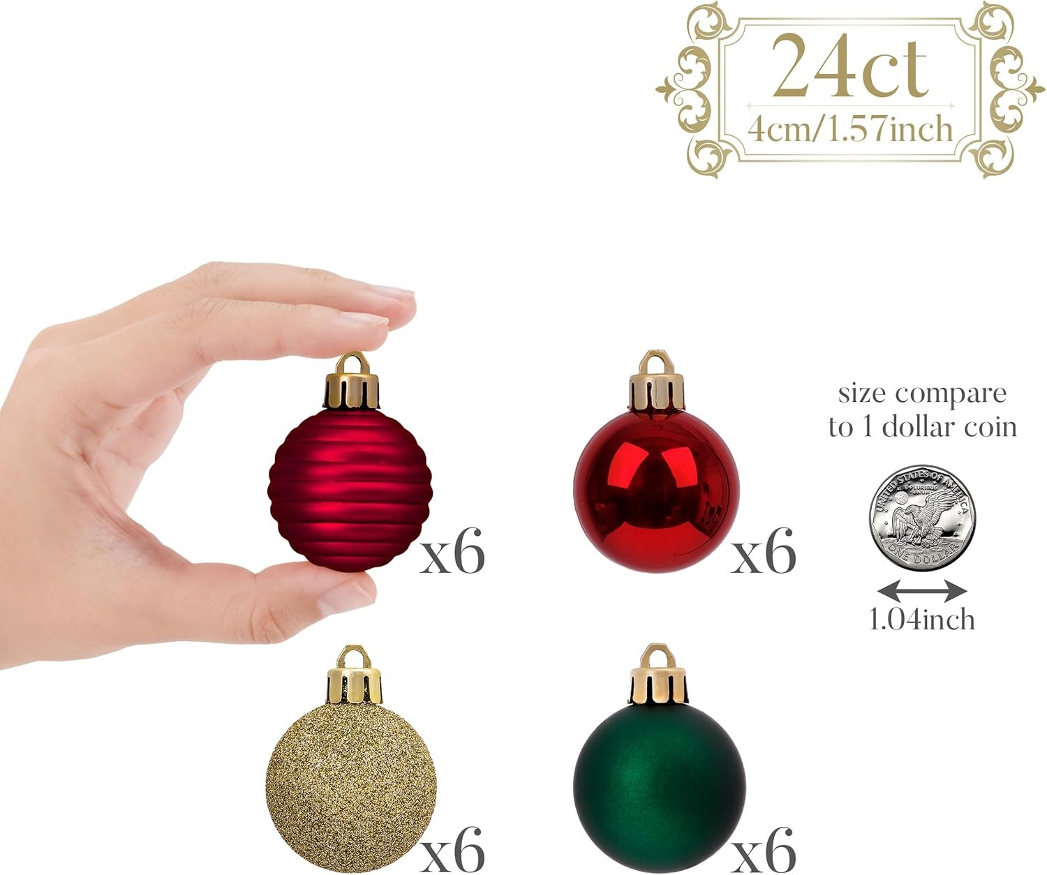 Valery Madelyn 1.57 Inches Small Christmas Tree Decorations Ornament Set for Fall Halloween, 24ct Red Green and Gold Shatterproof Christmas Ball Ornaments Bulk, Hanging Decor for Xmas Holiday Party - Image 4