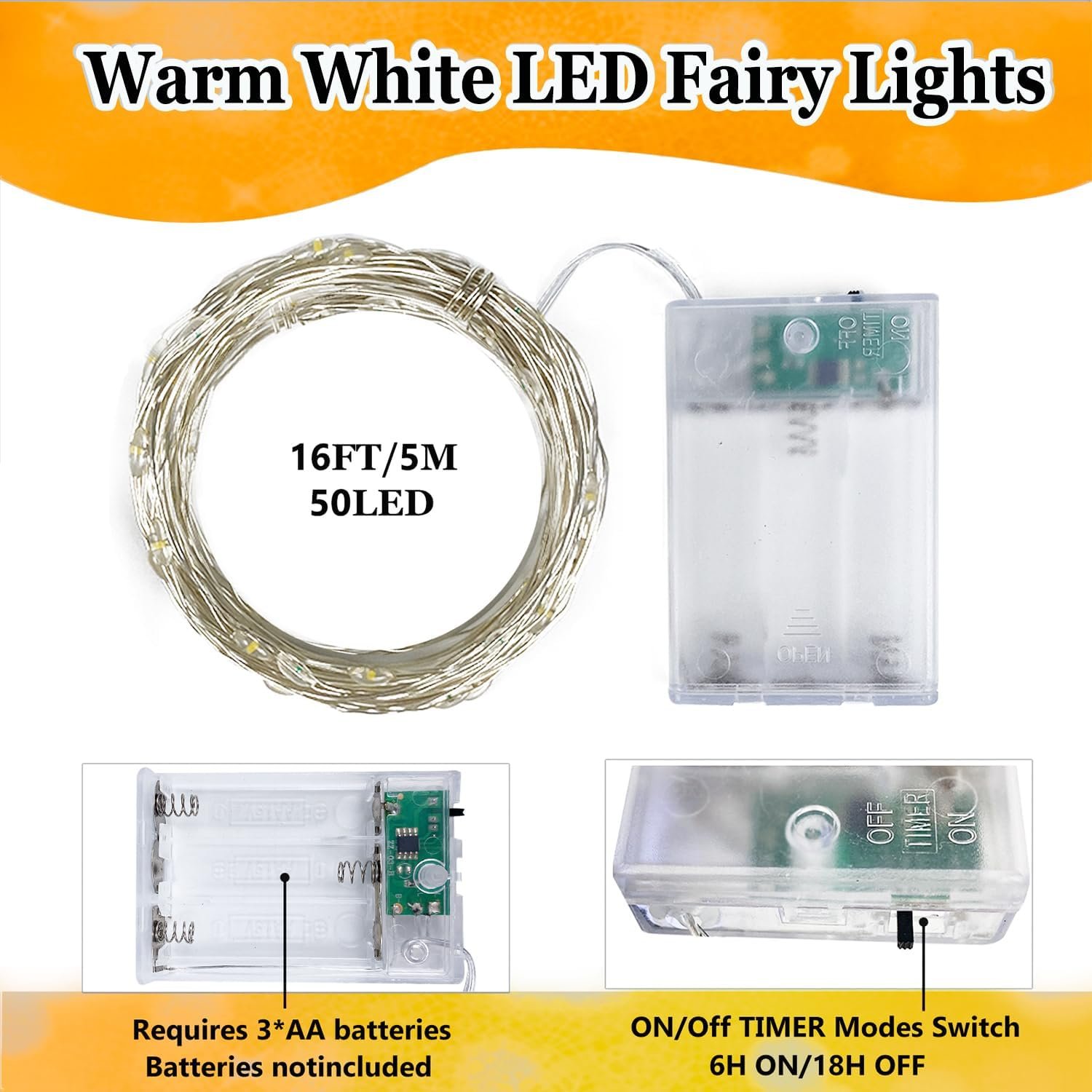 4-Pack Fairy Lights Battery Operated with Timer, Waterproof 16FT 50 LED String Lights Outdoor Indoor, Cuttable Twinkle Lights for Christmas Home Bedroom Wedding DIY Centerpiece Birthday (Warm White) - Image 7