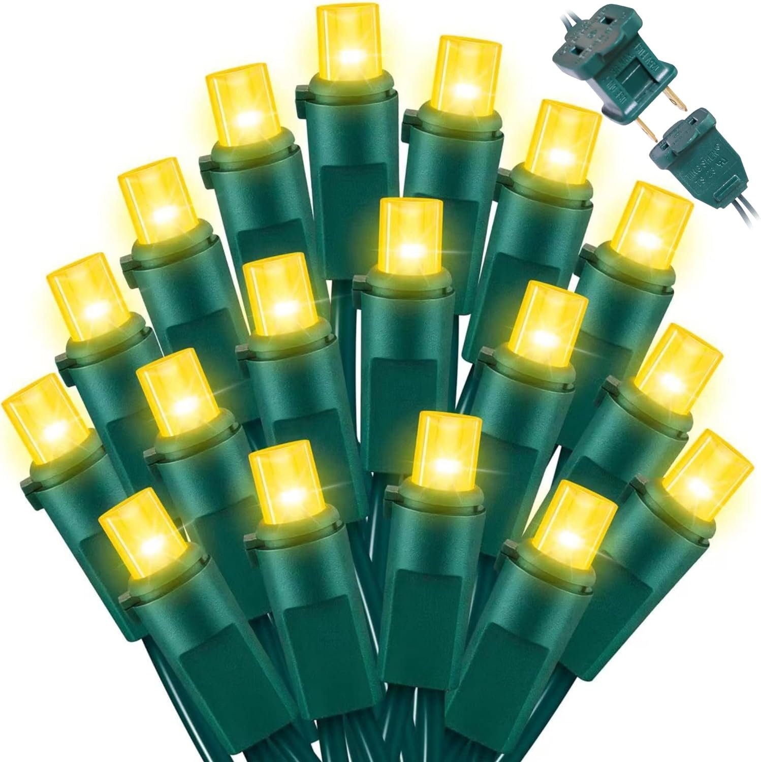 Yellow Wide Angle LED String Lights, 64.8 Ft 300 Count, Pack of 3 Strands 21.9 Ft 100 Lights UL Certified Commercial Grade Green Wire 5mm Holiday String Light - Image 2