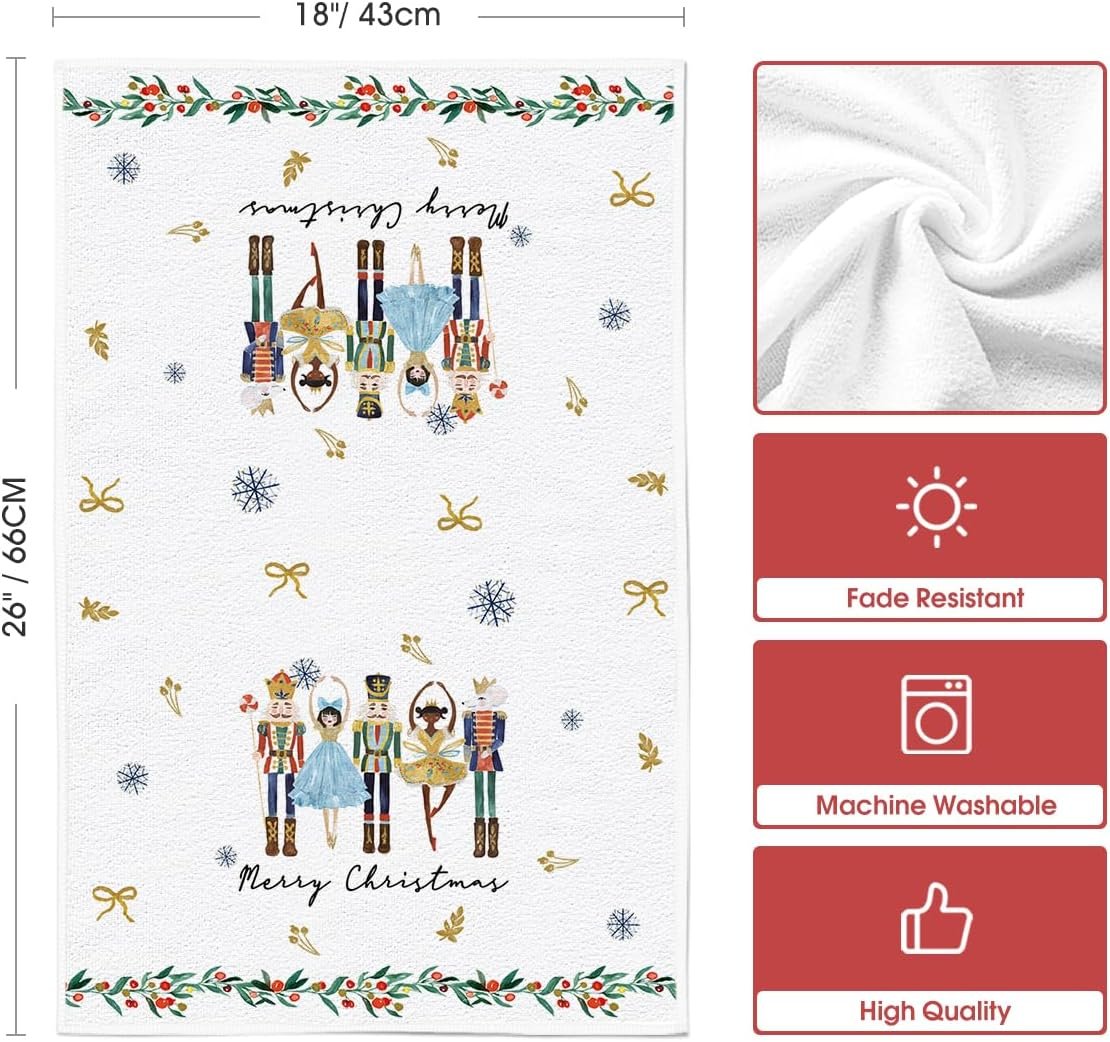 Artoid Mode Nutcrackers Merry Christmas Kitchen Towels Dish Towels, 18x26 Inch Xmas Balls Tree Winter Holiday Decoration Hand Towels Set of 4 - Image 7