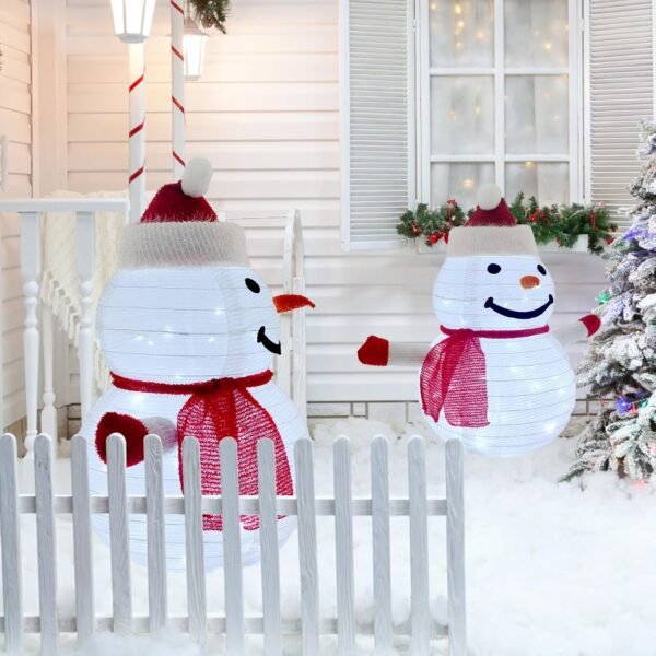 3D Christmas Collapsible Snowman Decorations，23” Light Up Christmas Snowman with LED Cool White Lights for Indoor Outdoor Garden Holiday Décor, Christmas Event Decoration, Christmas Eve Night - Image 6