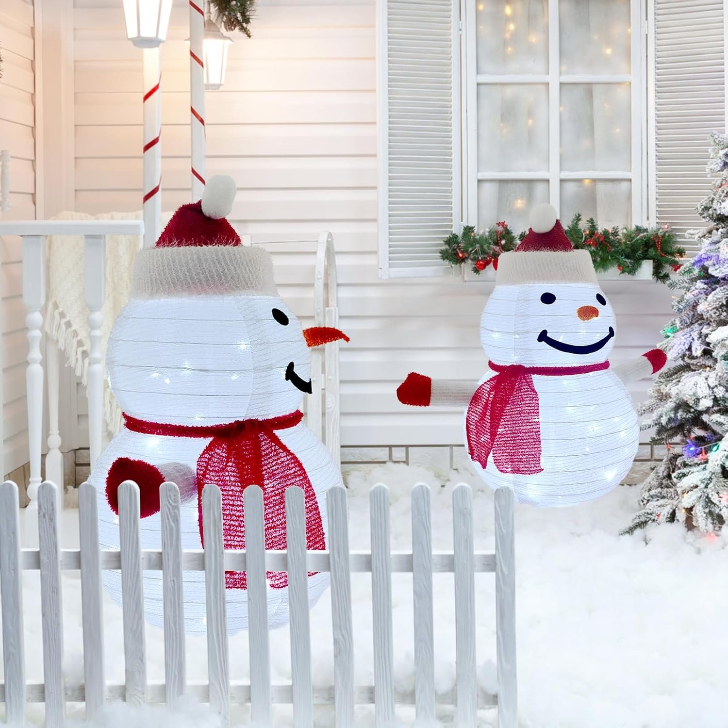 3D Christmas Collapsible Snowman Decorations,23” Light Up Christmas Snowman with LED Cool White Lights for Indoor Outdoor Garden Holiday Décor, Christmas Event Decoration, Christmas Eve Night - Image 6