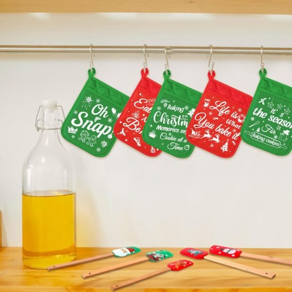 Yaomiao 12 Pcs Christmas Pot Holders with Silicone Spatula Set Silicone Spatula Set with Wooden Handles Pot Holders for Kitchen Christmas Kitchen Utensils Christmas Baking Gifts for Xmas (Cute) - Image 4