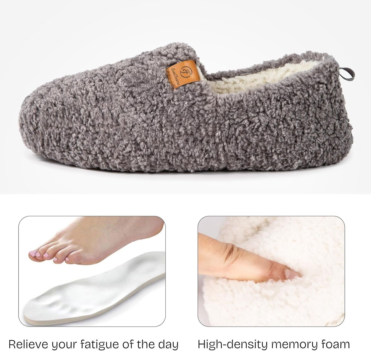 EverFoams Women’s Soft Curly Full Slippers Memory Foam Lightweight House Shoes Cozy Loafer with Polar Fleece Lining - Image 4