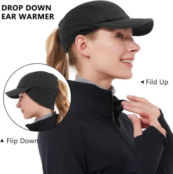 GADIEMKENSD Women's Winter Reflective Fleece Ponytail Hat with Drop Down Ear Warmer - Image 4